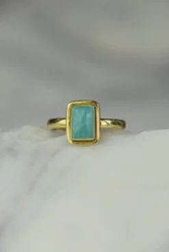 Discount Amazonite Gold Ezra Rectangle Ring Rings