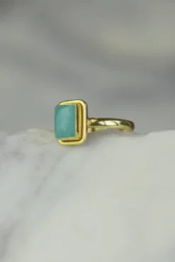 Discount Amazonite Gold Ezra Rectangle Ring Rings
