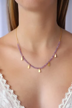 Fashion Amethyst Necklace with Gold Charms Necklaces And Pendants