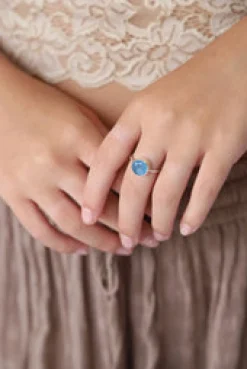 Clearance Blue Calcite Maron Round Ring Rings