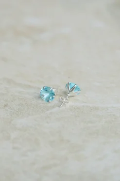 Sale Blue Topaz Claw Set Studs Earrings