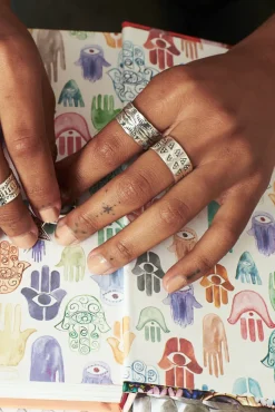 Hot Bly Triangle Etched Wide Band Rings