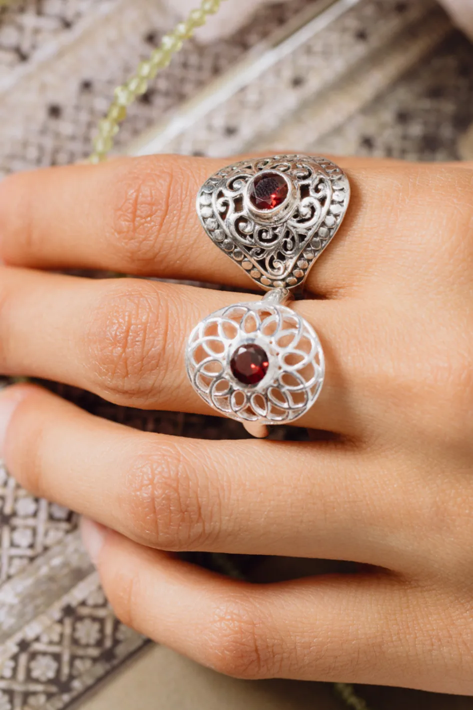 Clearance Garnet Mandala Ring Rings