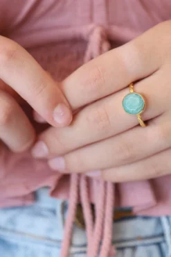 Clearance Gold Amazonite Maron Round Ring Rings