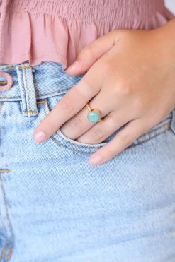 Clearance Gold Amazonite Maron Round Ring Rings