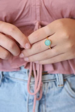 Clearance Gold Amazonite Maron Round Ring Rings
