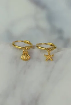 Online Gold Clam & Star Earrings Earrings