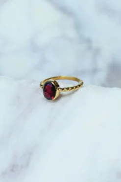 Sale Gold Garnet Lucia Dot Band Rings