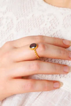 Sale Gold Garnet Lucia Dot Band Rings