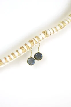 Clearance Gold Labradorite Round Faceted Drops Earrings