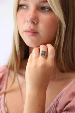 Discount Gold Labradorite Zuri Rectangle Ring Rings