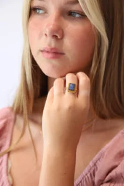 Discount Gold Labradorite Zuri Rectangle Ring Rings