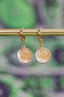 Best Gold Luna Mother of Pearl Hoops Studs And Hoops|Earrings