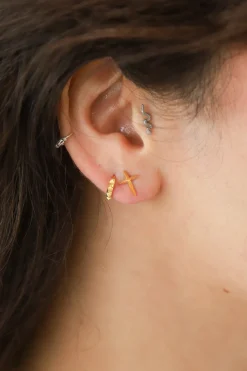 Discount Gold Puff Cross Studs Studs And Hoops|Earrings