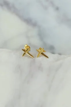 Discount Gold Puff Cross Studs Studs And Hoops|Earrings