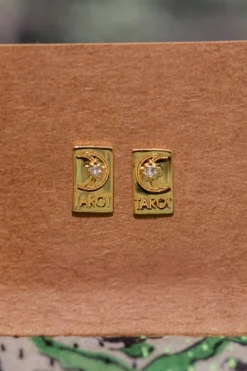 Clearance Gold Square Moon Tarot Studs And Hoops|Earrings