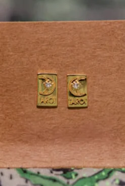 Clearance Gold Square Moon Tarot Studs And Hoops|Earrings