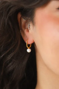 Discount Perle Gold Rectangle Hoops Earrings