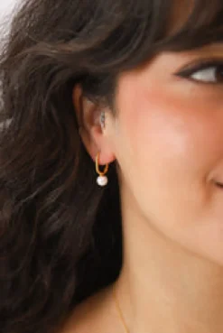 Discount Perle Gold Rectangle Hoops Earrings