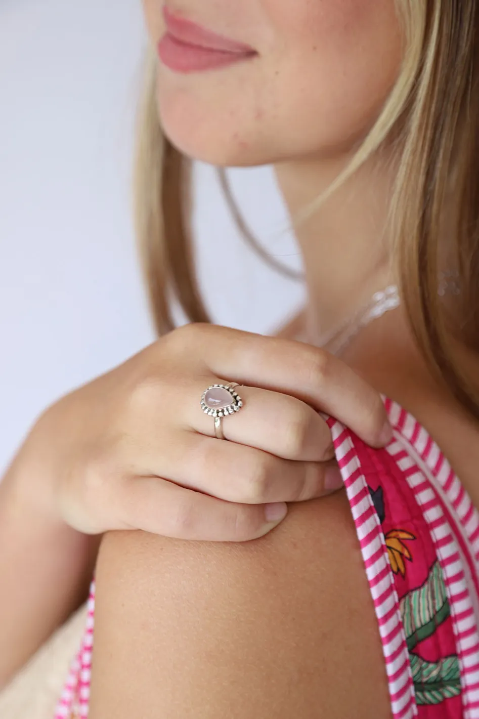 Clearance Rose Quartz Mona Tear & Dot Ring Rings