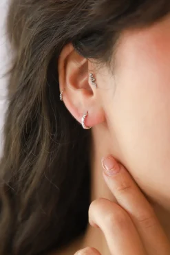 Online Silver Crosshatch Hoops Earrings