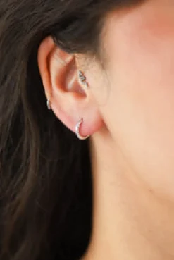 Online Silver Crosshatch Hoops Earrings