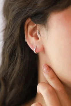 Online Silver Crosshatch Hoops Earrings