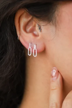 Online Silver Double Link Drops Studs And Hoops|Earrings