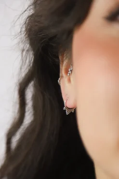 New Small Silver Triple Pointed Hoops Earrings