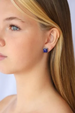 New Square Lapis Studs Earrings|Studs And Hoops