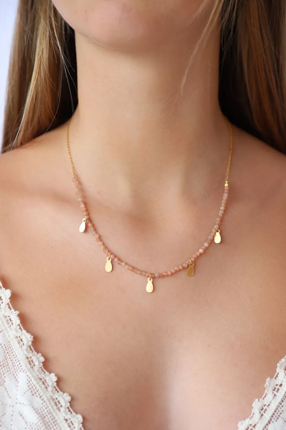 Outlet Sunstone Necklace with Gold Charms Necklaces And Pendants