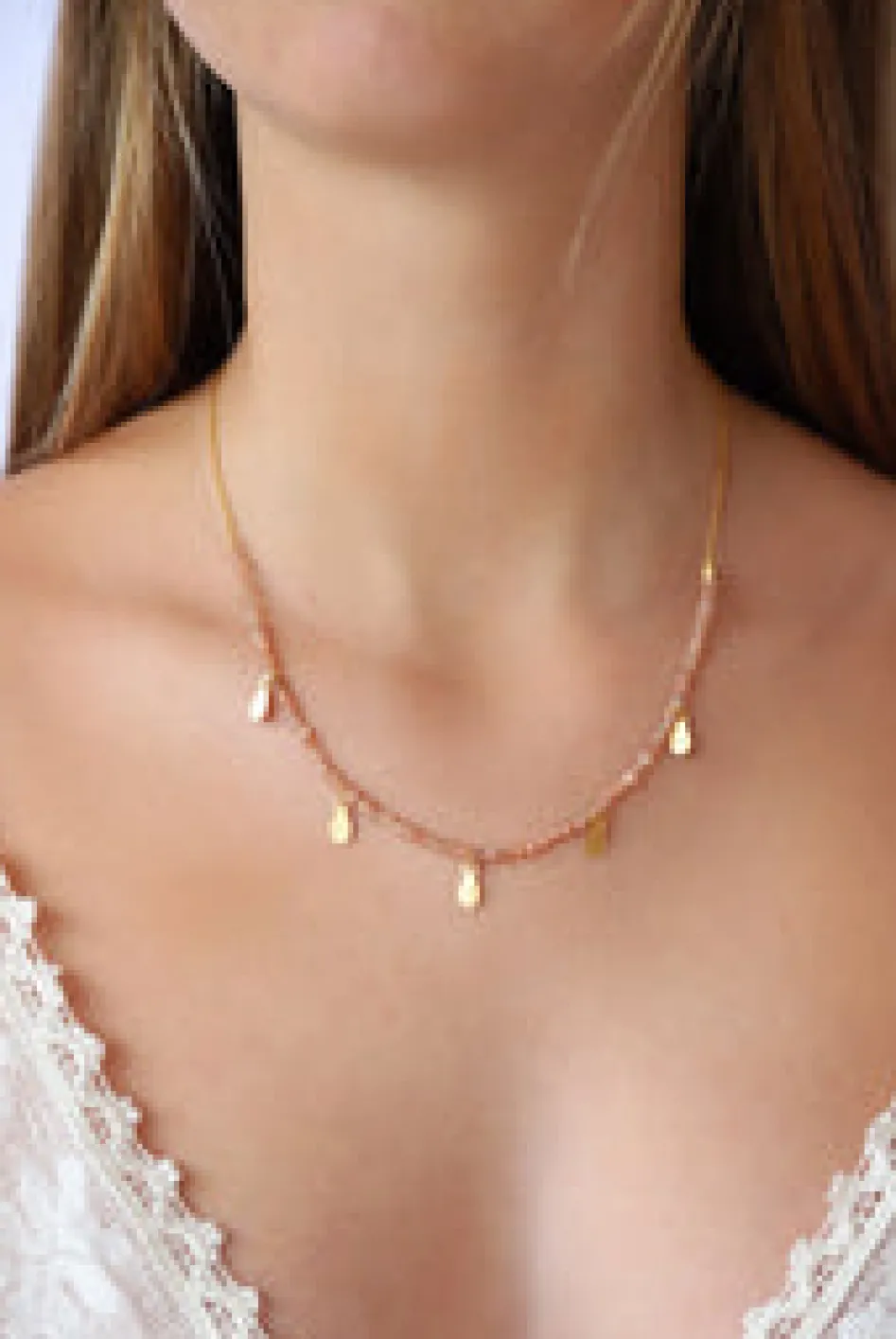 Outlet Sunstone Necklace with Gold Charms Necklaces And Pendants